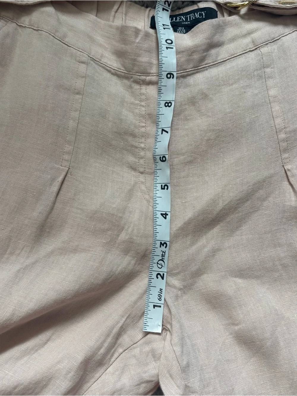 Ellen Tracy 100% linen Pants Trousers elastic waist with gold belt detail Small